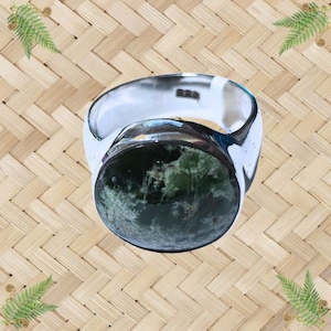 NZ Greenstone and Silver Round 16mm Ring - Large