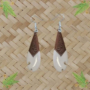 Bone & Wood Koru Drop Earrings - 50mm