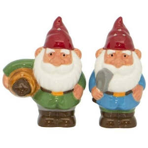 Salt Pepper Shakers: Gnome with Trowel Bucket Salt & Pepper Set