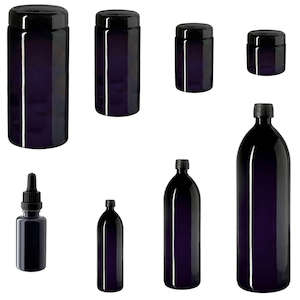 MIRON VIOLET GLASS: Jars, 50ml, 250ml (herbal, homeopathic, essential oils, chemicals)