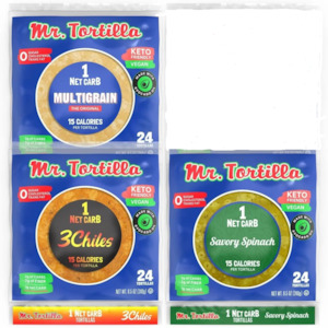 Mr. Tortilla 1 Net Carbs, 3 packs 0f 24, Variety Pack Set