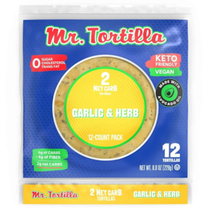 Mr Tortilla 2 Net Carbs Garlic & Herb Tortilla 12 pack