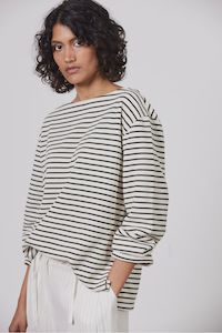 Pablo Boat Neck Sweatshirt | Ecru + Black Stripe