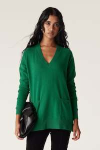 Cashwool V Jumper | Green