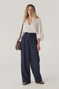 Clothing accessory: Freya Linen Pant | Navy Stripe