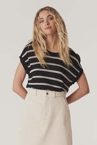 Samba Crepe Knit Top | Black Stripe