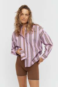 Clothing accessory: Chiara Classic Stripe Shirt | Violet + Caramel + Electric Indigo