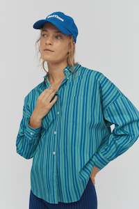 Chiara Classic Stripe Shirt | Mystic Green + Electric Indigo