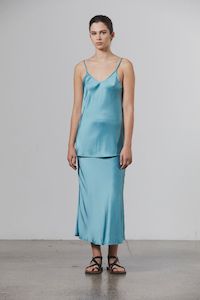 Silk Satin Midi Slip Skirt | Cerulean