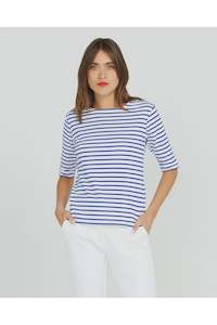 Breton Short Sleeve Stripe Top | White Base + Royal Blue