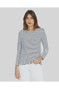 French Breton Boat Neck Top | Navy + White Stripe