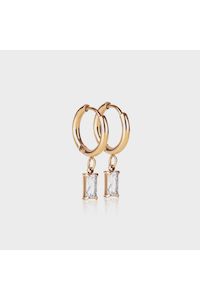 Clothing accessory: Luxe Drop Huggie Earrings | Gold +White Cubic Zirconia