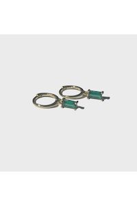 Clothing accessory: Baguette Pendant Sleeper Earrings | Gold + Emerald Zirconia