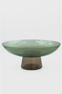 Recycled Glass Pedastal Bowl Fern/Bronze Large