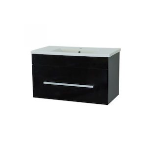 OJOS 900 Single drawer PVC Wall Hung Vanity – White/Black