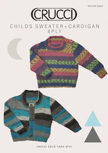 2022 Pattern Collection: Crucci Knitting Pattern 2205 Childs Sweater and Cardigan