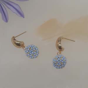 MILANI - tiny glass seed beads disc drop and gold tone droplet stud earrings