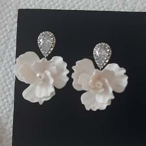 Natalina - polymer clay flowers and cubic zirconia pear shaped studs