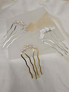 Eden - freshwater pearls or polymer clay flowers U shaped hair pins