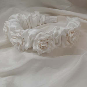 Nell - polymer clay roses and bridal satin scrunchie headband