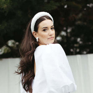 Liara - ivory lace and pearl embellished headband