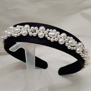 Francesca - white round and pear shaped crystal pearls and wide flat head band