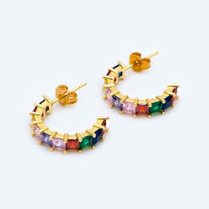 Alora - multi colour cubic zirconia half hoop gold-tone earrings