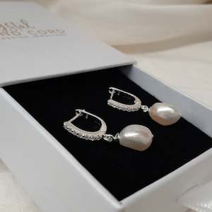 Nora - freshwater pearls sterling silver latchback stud drop earrings