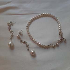 Isabelle - pear shaped pearl and sterling silver vine drop earrings and bracelet