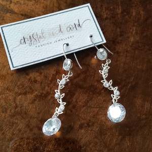 Ivy - Crystal clear Cubic Zirconia and sterling silver vine drop earrings