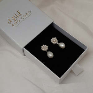 Lila (v2) - natural cultured freshwater pearls flower shaped stud and drop earrings