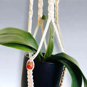 Painted Wood Bead Macrame Hanger.