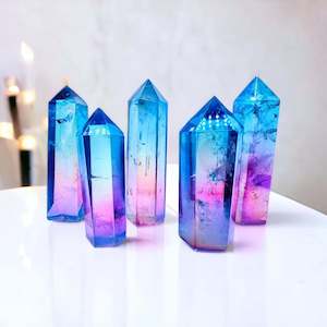 Jewellery: Pink/Blue Aura Quartz Points.