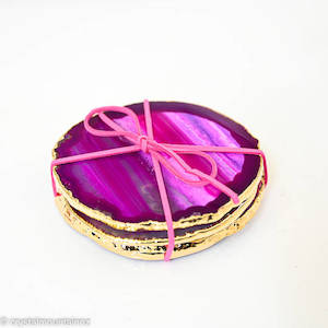 Agate Slice Coaster Set with Gold Edging (Pink)