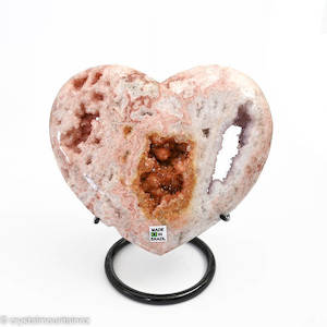 Pink Amethyst Heart on a black metal stand