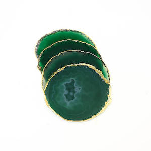 Agate Slice Coaster Set with Gold Edging (Green)