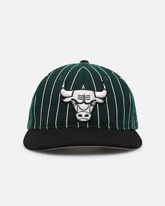 New Era Chicago Bulls 9FIFTY Retro Melton Pinstripe Strapback Dark Green/Black