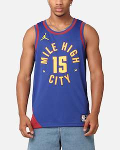 Clothing: Jordan Denver Nuggets Nikola Jokić Statement Edition 2022/23 Dri-FIT Swingman Jersey Rush Blue/Team Crimson