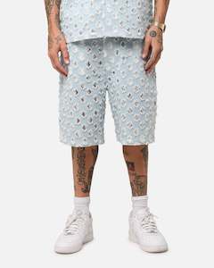 XXIII Lace Textured Denim Jorts Light Blue