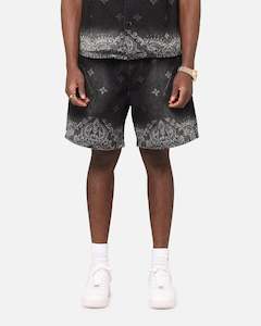 Criminal Damage Laser Print Denim Shorts Washed Black