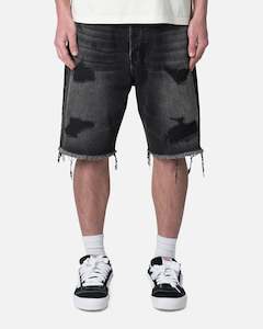 MNML Baggy Rip Denim Shorts Washed Black