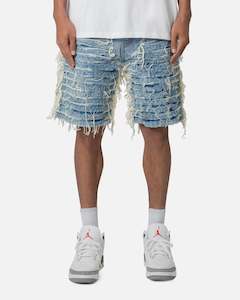 MNML All Over Frayed Denim Shorts Blue