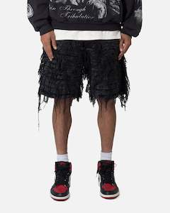 MNML All Over Frayed Denim Shorts Black