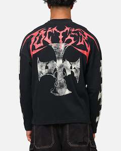 Loiter Cross Long Sleeve T-Shirt Black Acidwash