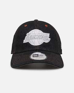 New Era Los Angeles Lakers "Black Denim" Classic Casual Strapback Black Denim/Rust Contrast