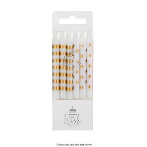 Wish Dots & Stripes Candles Gold (Pack of 12)