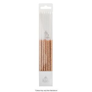 Road construction, repair or sealing: Tall Candles - Rose Gold Glitter - 15cm (Pack of 12)