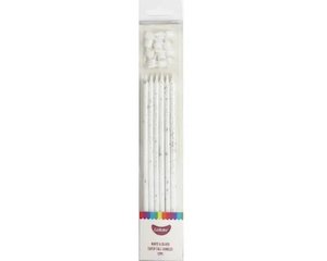 GoBake Super Tall 18cm White Silver Splatter Candles (pack of 12)