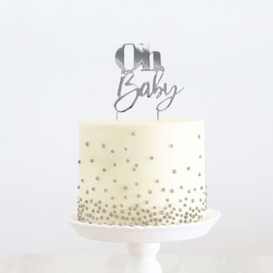 Road construction, repair or sealing: Cake Topper - 'Oh Baby' (Silver metal)