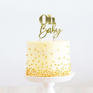 Cake Topper - 'Oh Baby' (Gold metal)